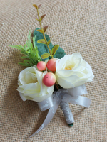 Prom Blume Boutonniere White Letters Ribbon synthetische Hochzeitsblumen