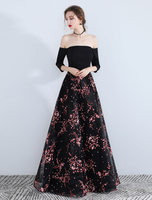 Prom Dress Long Of The Shoulder Blumendruck bodenlangen Abendkleid