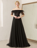 Prom Dresses Off Shoulder Black Abendkleid Federn Tulle Half Sleeve Formale Kleider mit Zug