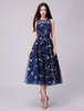 Prom Kleider Dark Navy Spitze ärmellose Sterne Tee Länge Abschluss Party Kleid