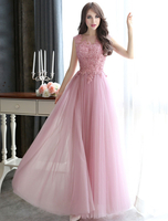 Prom Kleider lange 2021 Cameo rosa Spitze Applique Perlen Tulle bodenlangen Backless formale Party-Kleid
