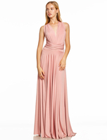 Prom Kleider lange Blush Pink Knotted V-Ausschnitt Backless Criss Cross Boden Legnth Sexy Formale Kleider