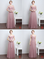 Prom Kleider lange Cameo2021 rosa Brautjungfer Kleid Tüll Band Sash bodenlangen formale Party Kleid