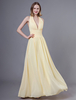 Prom Kleider Lange Narzisse Halter V-Ausschnitt Backless Chiffon Bodenlangen Hochzeit Brautjungfer Kleid