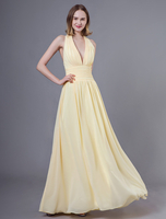Prom Kleider Lange Narzisse Halter V-Ausschnitt Backless Chiffon Bodenlangen Hochzeit Brautjungfer Kleid
