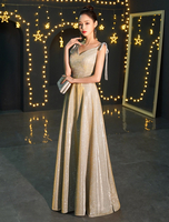 Prom Kleider Lange Pailletten Champagner V-Ausschnitt Maxi Formelle Kleider