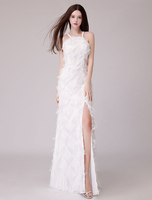 Prom Kleider Sexy Split Lange Federn Halfter Formale Kleider