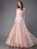 Prom Kleider Spitze lang weich rosa Abendkleid ärmellose Maxi bodenlange Abendkleider