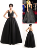 Promi-Kleider Schwarz Oscar Abendkleid Straps Backless tiefe V-Taft-Kleid