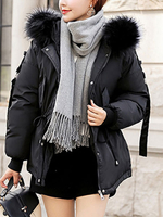 Puffer Mantel 2021 Frauen Kunstpelz Verkleidung mit Kapuze Baumwollfüllunged Kordelzug Parka Mantel Für Winter