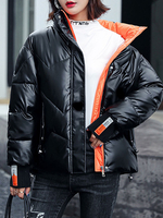 Puffermäntel für Frauen Schwarz Lange Ärmel Sexy Verdicken Wintermantel Lange Oberbekleidung