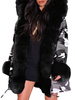 Puffermäntel Schwarz Mit Kapuze Reißverschluss Lange Ärmel Camouflage Casual Winter Mantel Oberbekleidung