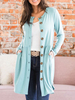 Pullover Cardigans Cyan Blue Polyester Buttons Langärmlige V-Ausschnitt Buttons Front Damen Cardigans