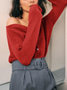 Pullover Cardigans Red Acryl Buttons Lange Ärmel Jewel Neck Top
