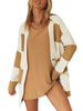 Pullover Cardigans Yellow Acryl Two-Tone Pockets Long Sleeves V-Neck Damen Cardigans