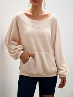 Pullover für Frauen Aprikosen Jewel Neck Langarmpullover mit Tasche