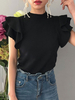 Pullover für Frauen Black Jewel Neck Kurzarm Rüschen Pullover