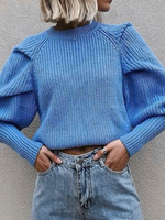 Pullover für Frauen Blau Plissee Langarm Acryl Pullover