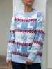 Pullover für Frauen Blue Christmas Muster Juwel Ausschnitt mit langen Ärmeln Pullover