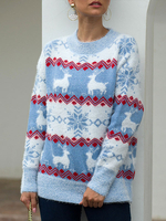 Pullover für Frauen Blue Christmas Muster Juwel Ausschnitt mit langen Ärmeln Pullover
