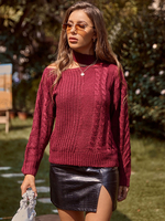 Pullover für Frauen Burgunder Langarm Acrylpullover mit offener Schulter