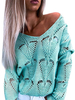 Pullover für Frauen Cyan Blue Cut Out V-Ausschnitt Langarm Cotton Blend Sweater