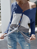 Pullover für Frauen Gelbe Knöpfe Zweifarbige Cardigan-Pullover mit langem Ärmel und V-Ausschnitt