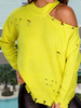 Pullover für Frauen Gelbgrüner Juwelenhals Lange Ärmel Offene Schulter Acrylpullover