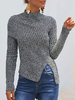Pullover für Frauen Grau Split Front Rundhals Langarm Sheer Acryl Pullover