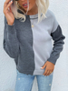 Pullover für Frauen Grau zweifarbige Juwelenkragen mit langen Ärmeln Stretch-Polyester-Pullover