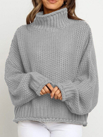 Pullover für Frauen Graue Langarmpullover mit hohem Kragen