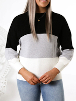 Pullover für Frauen Grauer Juwelenhals Lange Ärmel Kurze Pullover