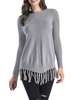 Pullover für Frauen Grey Jewel Neck Langarmpullover mit Quasten