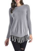 Pullover für Frauen Grey Jewel Neck Langarmpullover mit Quasten