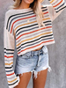 Pullover für Frauen Helle Aprikose Stripes Bateau-Ausschnitt mit langen Ärmeln Pullover