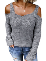 Pullover für Frauen Hellgrauer Bateau-Ausschnitt Langarm Acrylpullover mit offener Schulter