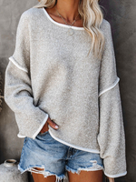Pullover für Frauen Hellgrauer Juwelenhals Langarm Acrylpullover