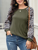 Pullover für Frauen Hunter Green Leopard Print Jewel Neck Langarm Baumwollmischung Pullover
