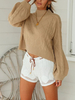 Pullover für Frauen Khaki High Collar Langarm Crop Top Pullover