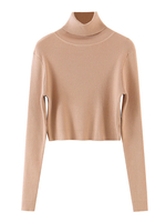 Pullover für Frauen Khaki Hoher Kragen mit langen Ärmeln Polyester Pullover