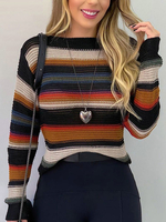 Pullover für Frauen Khaki Stripes Jewel Neck Langarmpullover