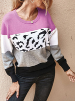 Pullover für Frauen Rose Leopard Print Jewel Neck Langarmpullover