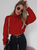 Pullover für Frauen rote hohe Kragen mit langen Ärmeln Crop Pullover