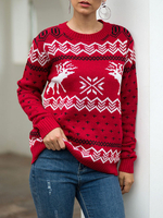 Pullover für Frauen Roten Weihnachtsmuster Jewel Neck Pullover mit langen Ärmeln