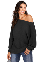 Pullover für Frauen Schwarz Bateau-Ausschnitt Langarm Pullover
