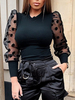 Pullover für Frauen Schwarz Polka Dot Stehkragen mit langen Ärmeln Sheer Organza Pullover