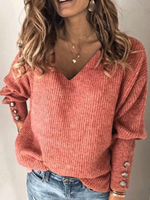 Pullover für Frauen V-Ausschnitt Langarm Button Detail Pullover