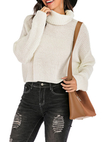 Pullover für Frauen Weiße High Collar Long Sleeves Acryl Loose Sweater