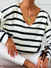 Pullover für Frauen Weiße Schnürstreifen V-Ausschnitt Langarm Acrylpullover