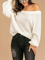 Pullover für Frauen Weiße schulterfreie Langarmpullover